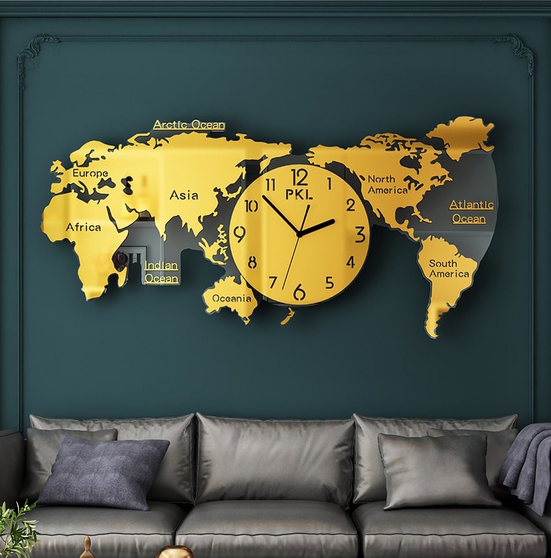 Đồng hồ treo tường bản đồ Thế Giới