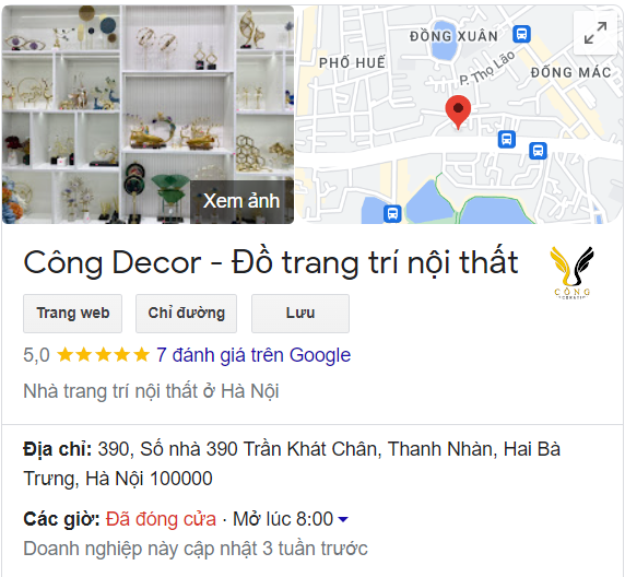 Tìm cửa hàng Công Decor trên google map